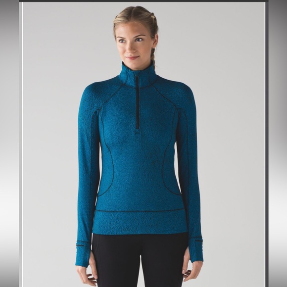 lululemon athletica Jackets & Blazers - Lululemon Rush Hour 1/2 Zip Running Luon Spray Jacquard Shocking Blue Black sz 6